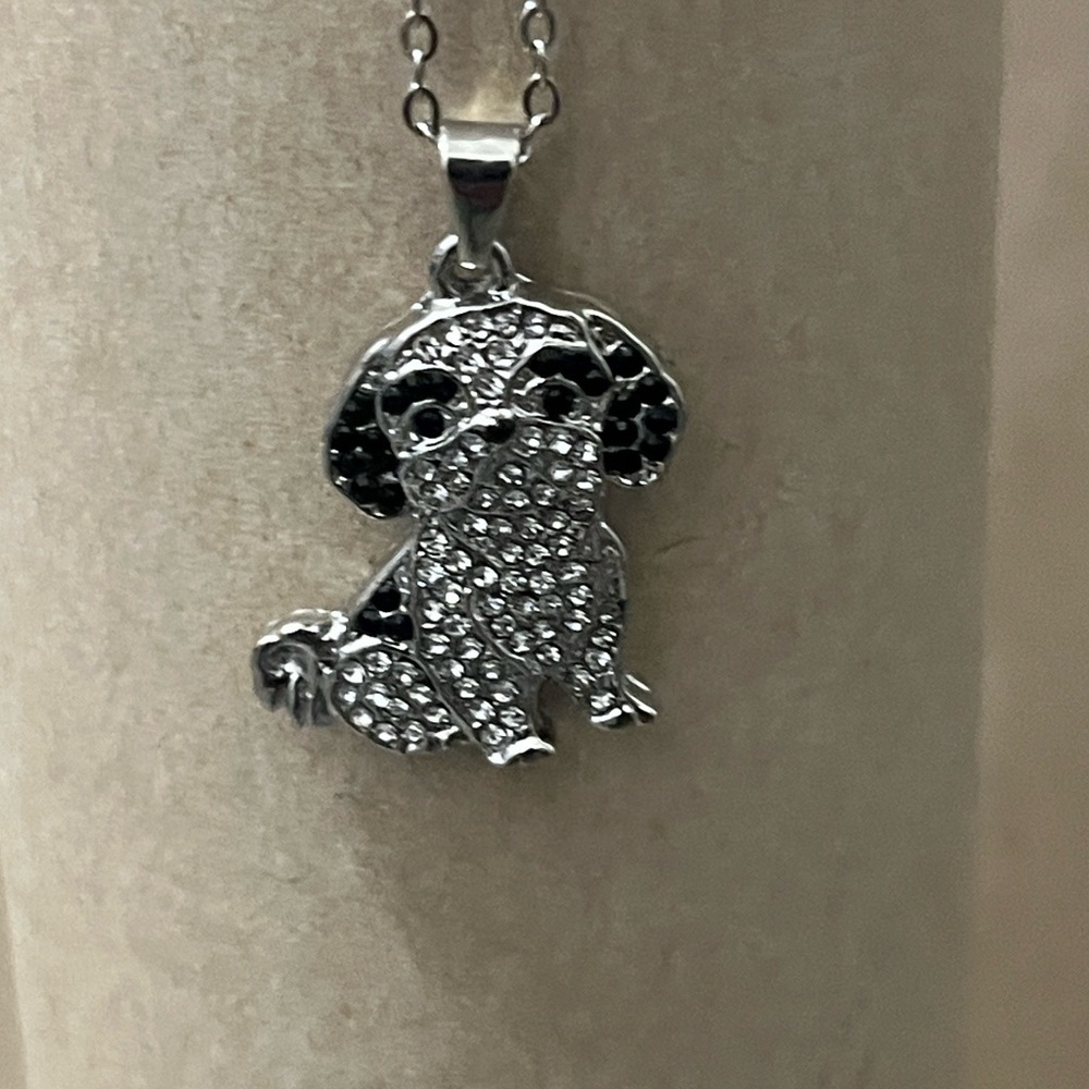 Shih Tzu Necklace Crystal Pave Puppy Pendant - Silver Tone with display Dog